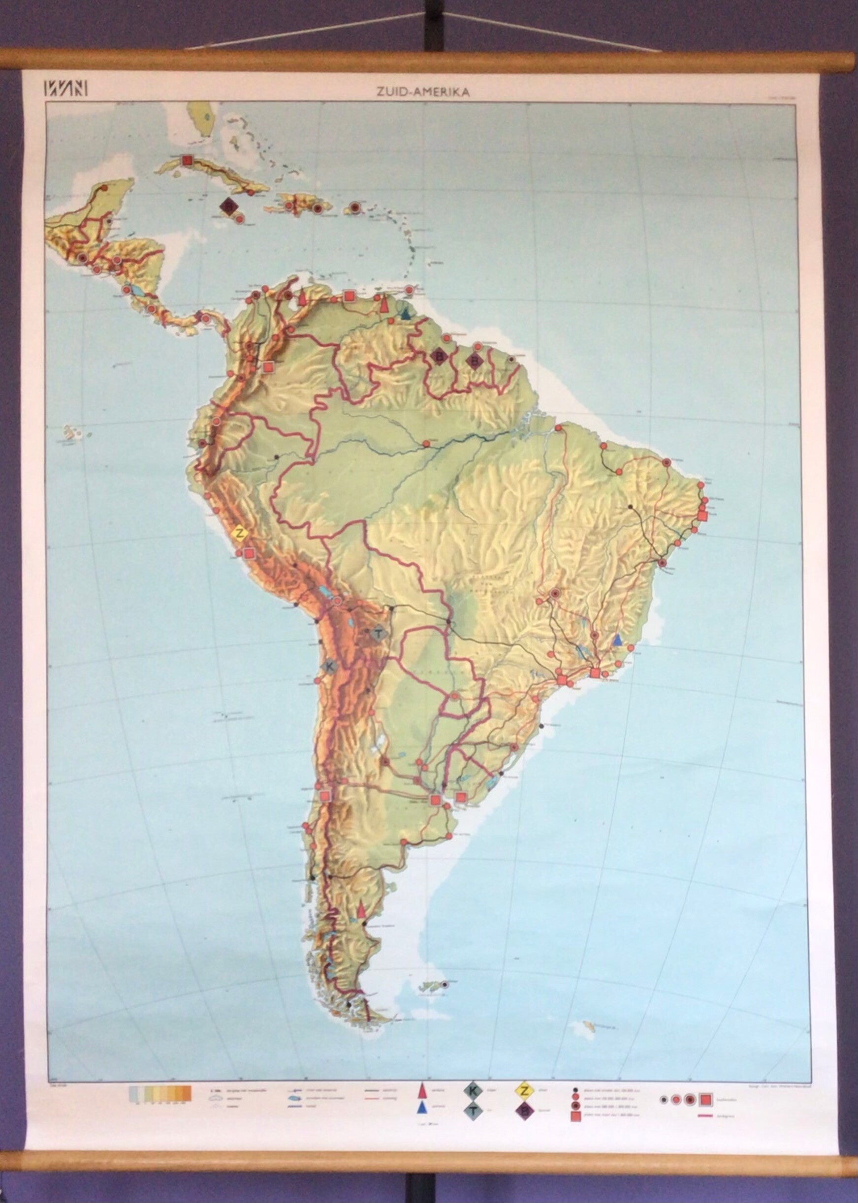 Oude Schoolkaart Zuid-Amerika
