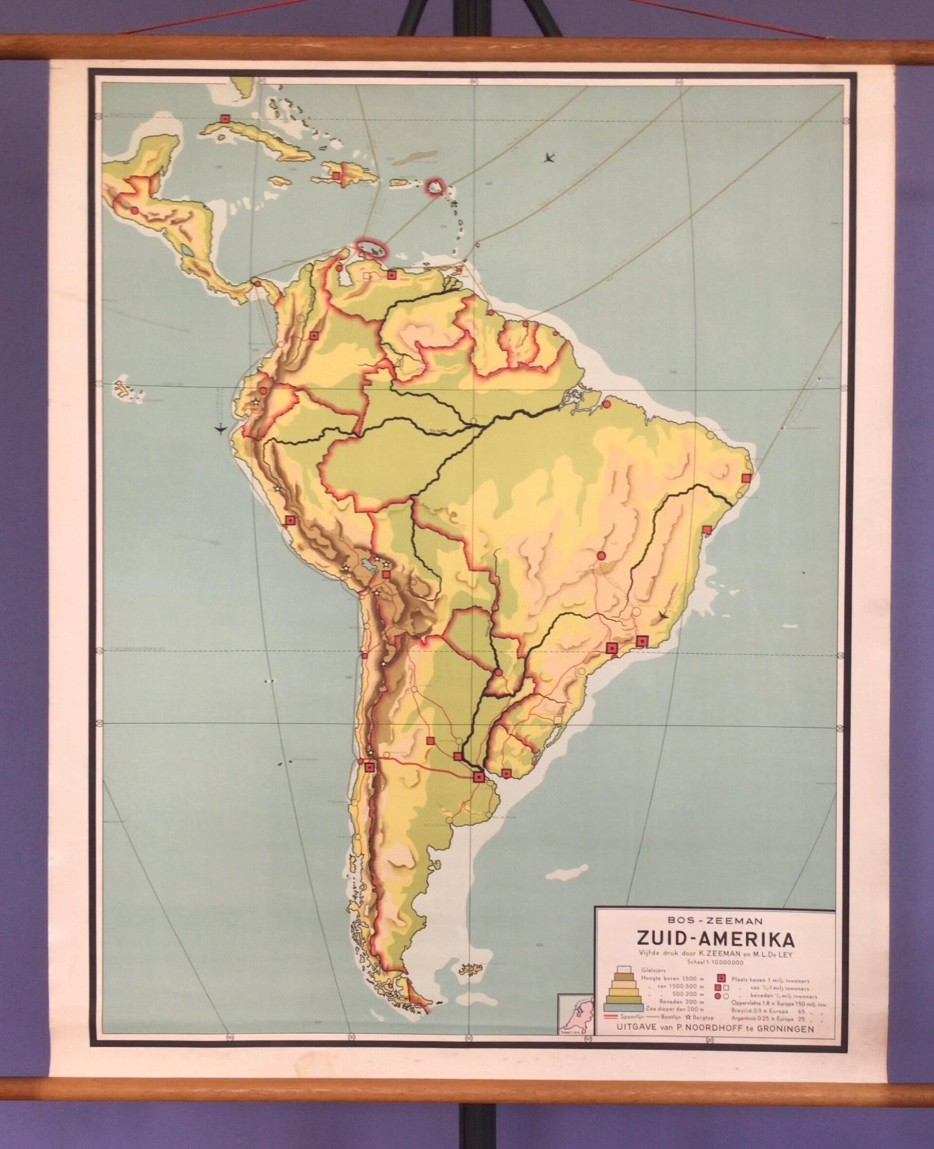 Oude Schoolkaart Zuid-Amerika