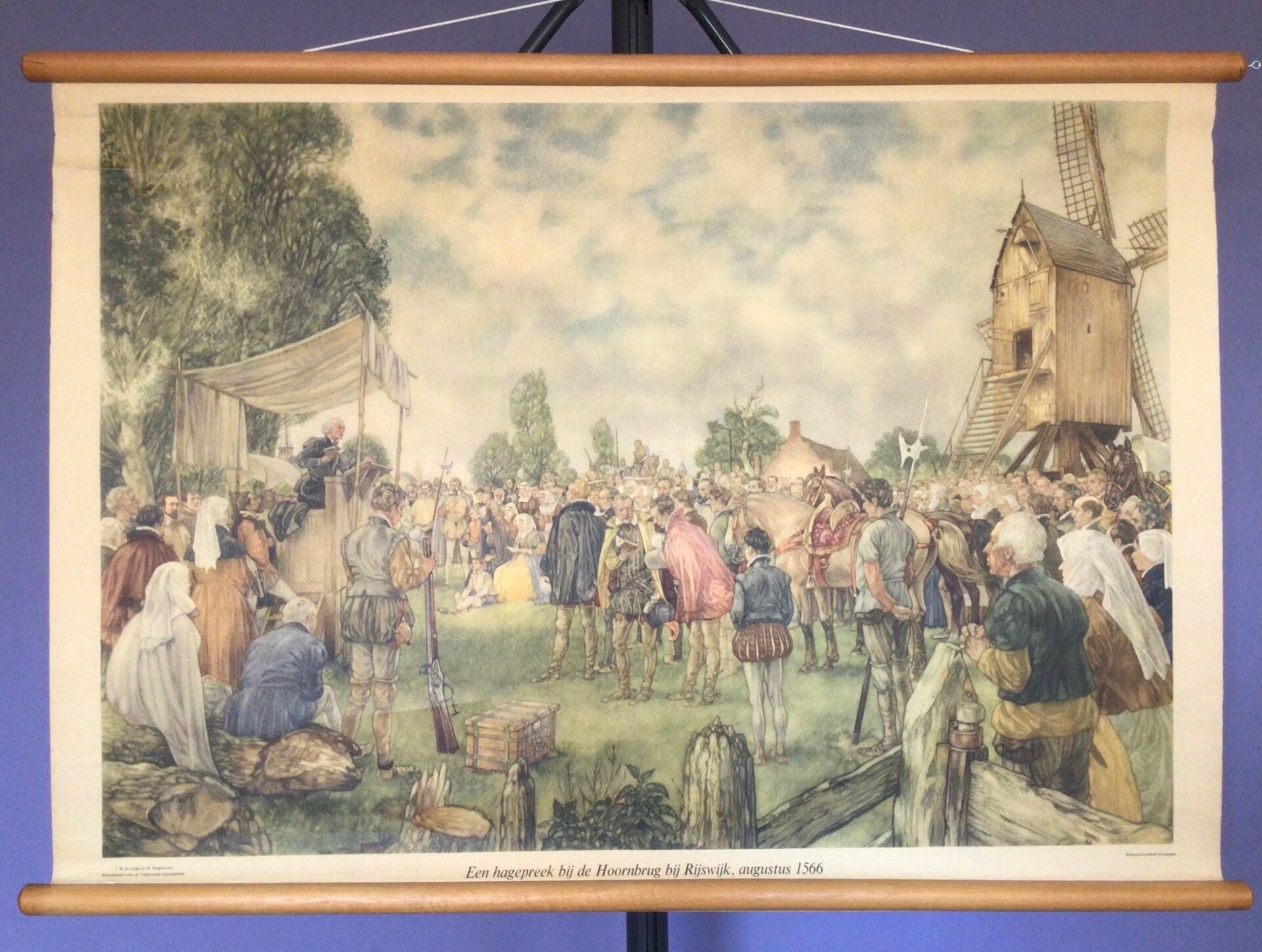 Oude Schoolkaart een Hagepreek bij de Hoornbrug bij Rijswijk Augustus 1566