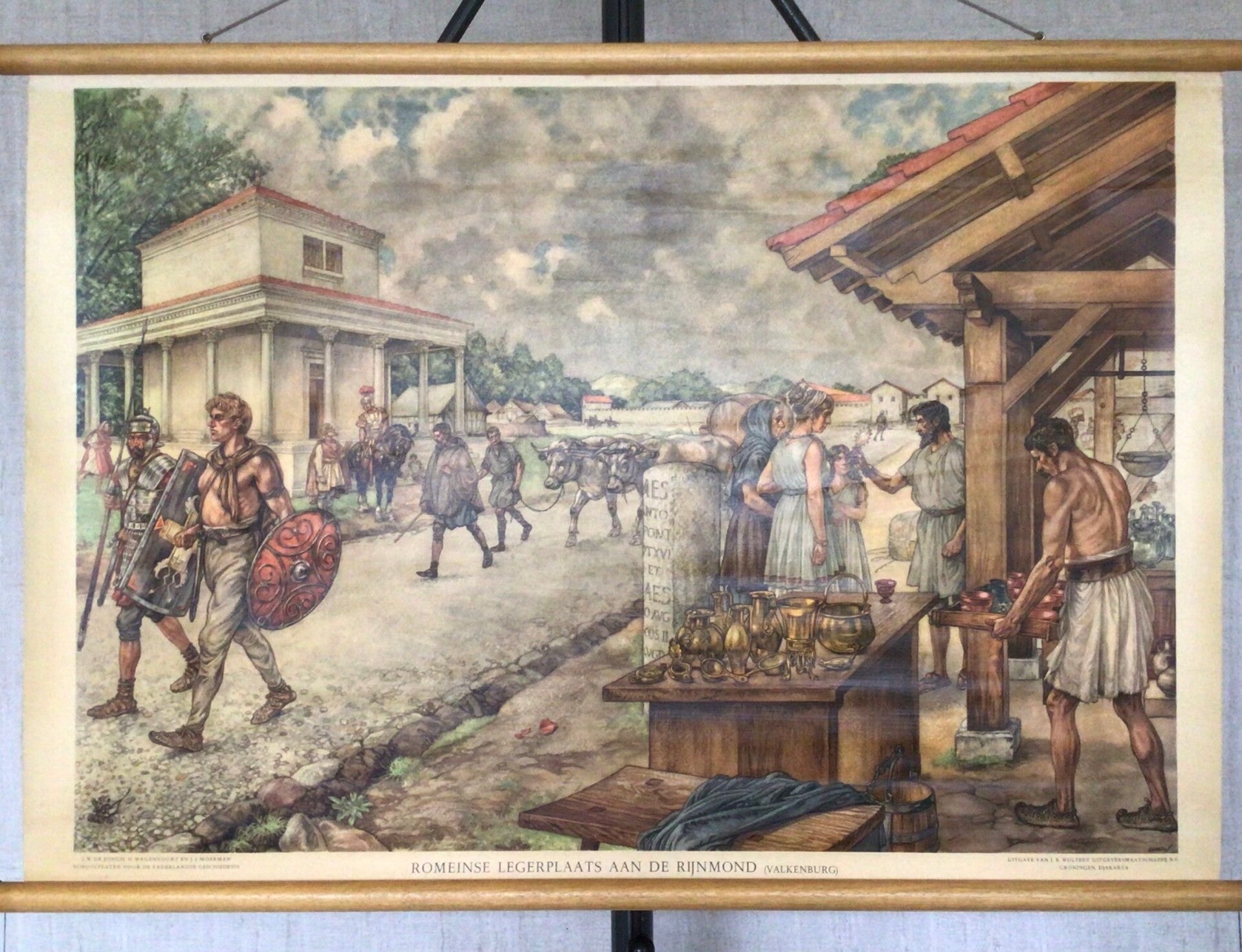 Oude Schoolkaart Romeinse legerplaats aan de Rijnmond (Valkenburg)