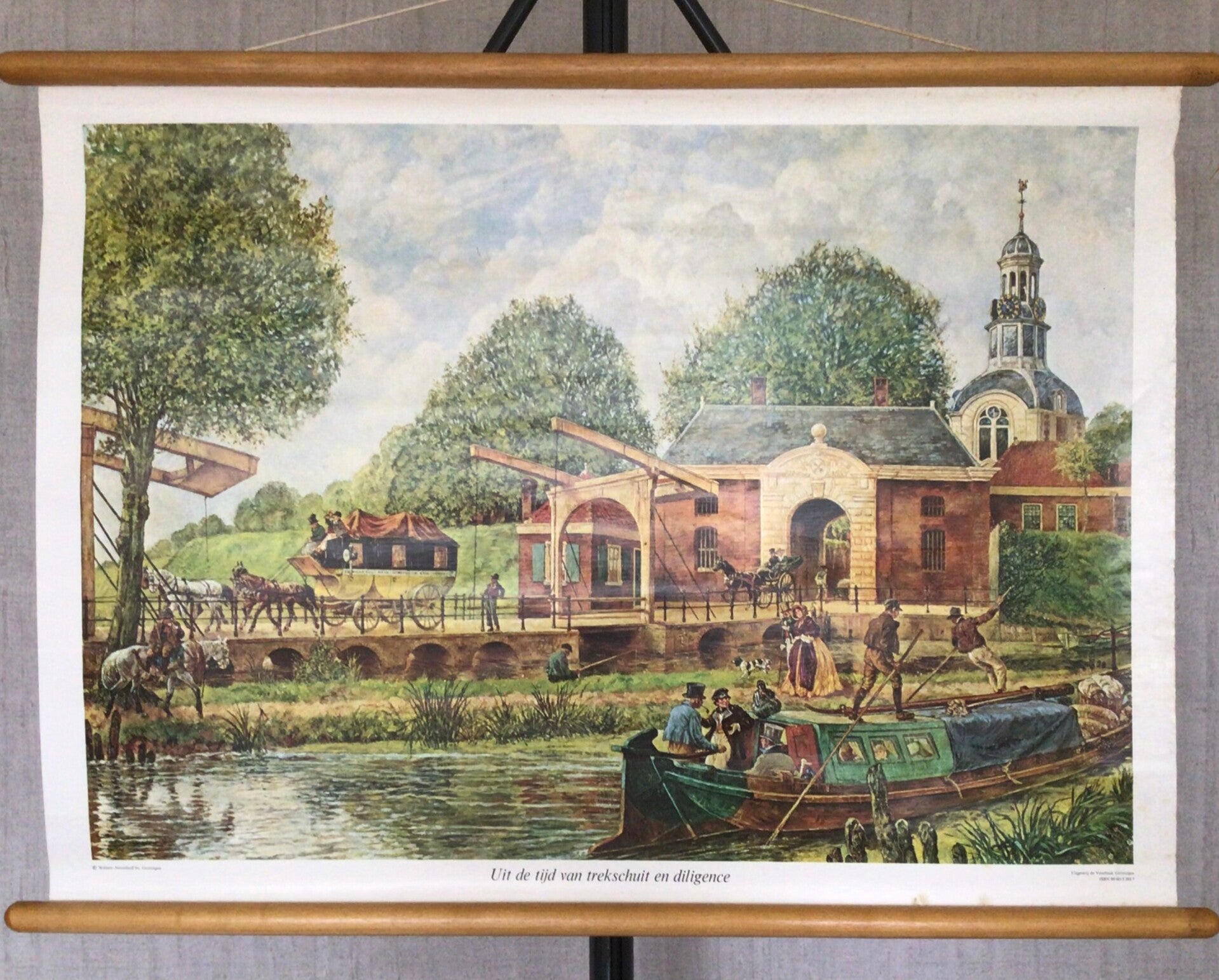 Oude Schoolkaart Uit de tijd van de trekschuit en de dilligence