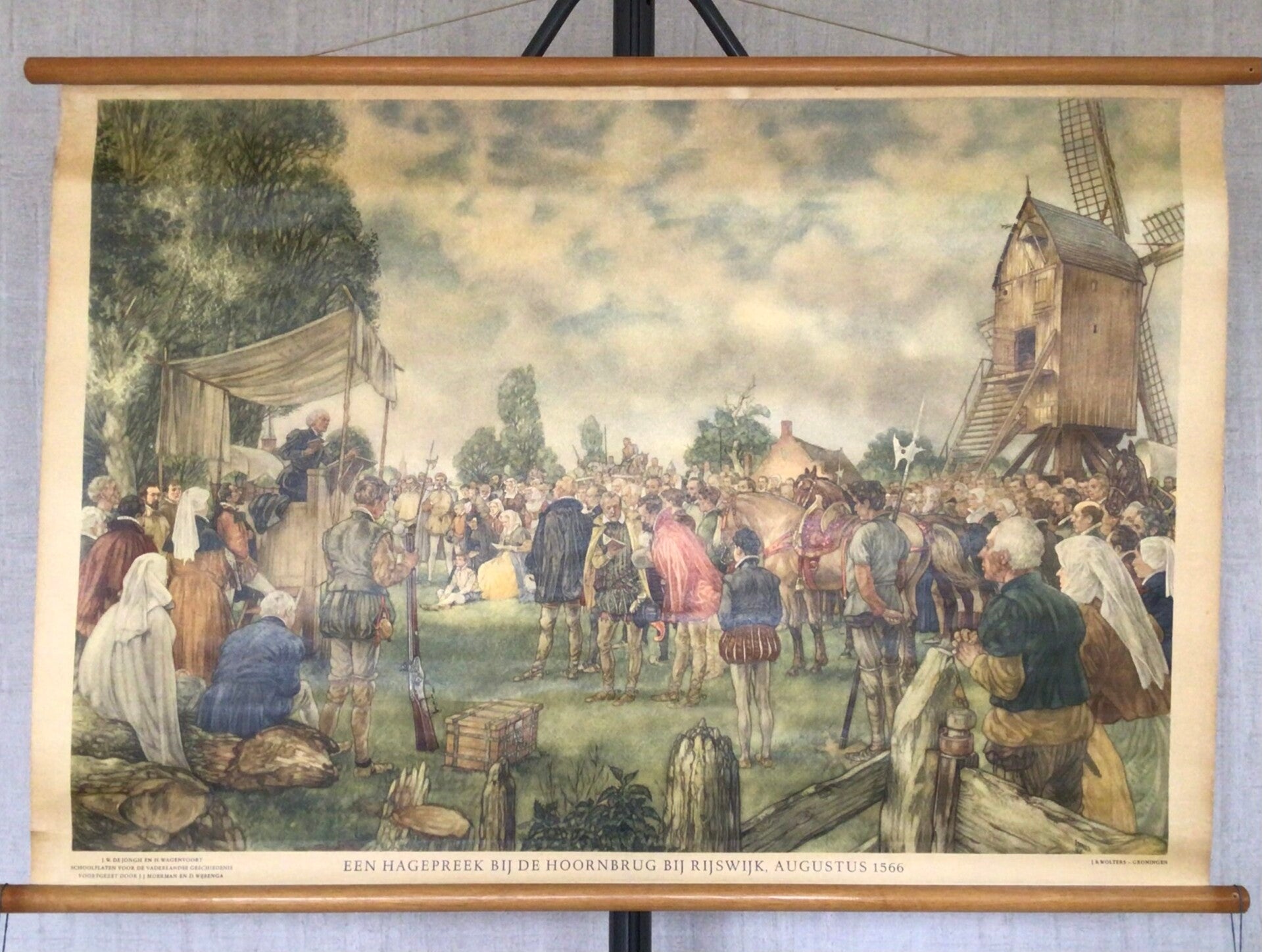 Oude Schoolkaart een Hagepreek bij de Hoornbrug bij Rijswijk Augustus 1566