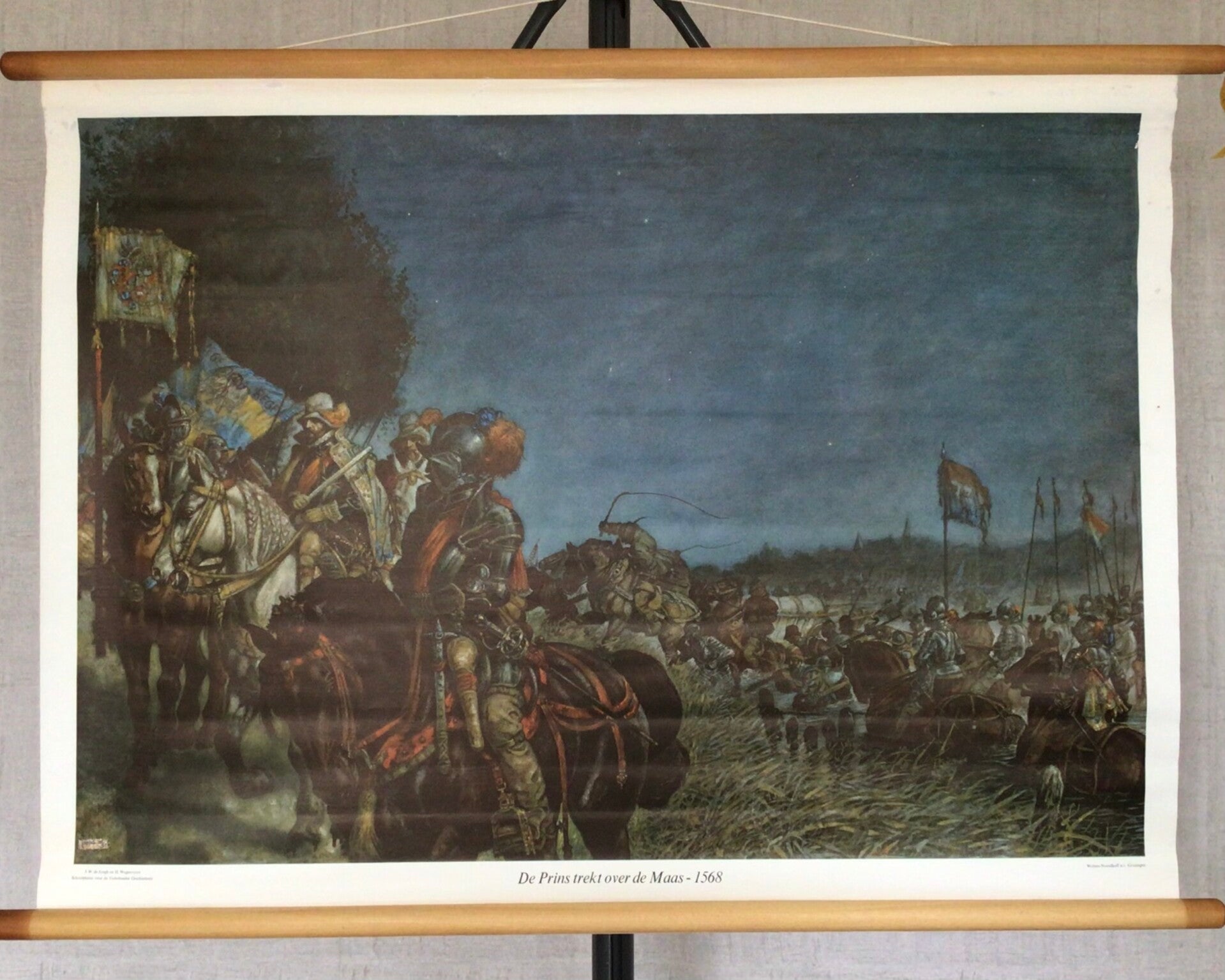 Oude Schoolkaart Prins trekt over de Maas