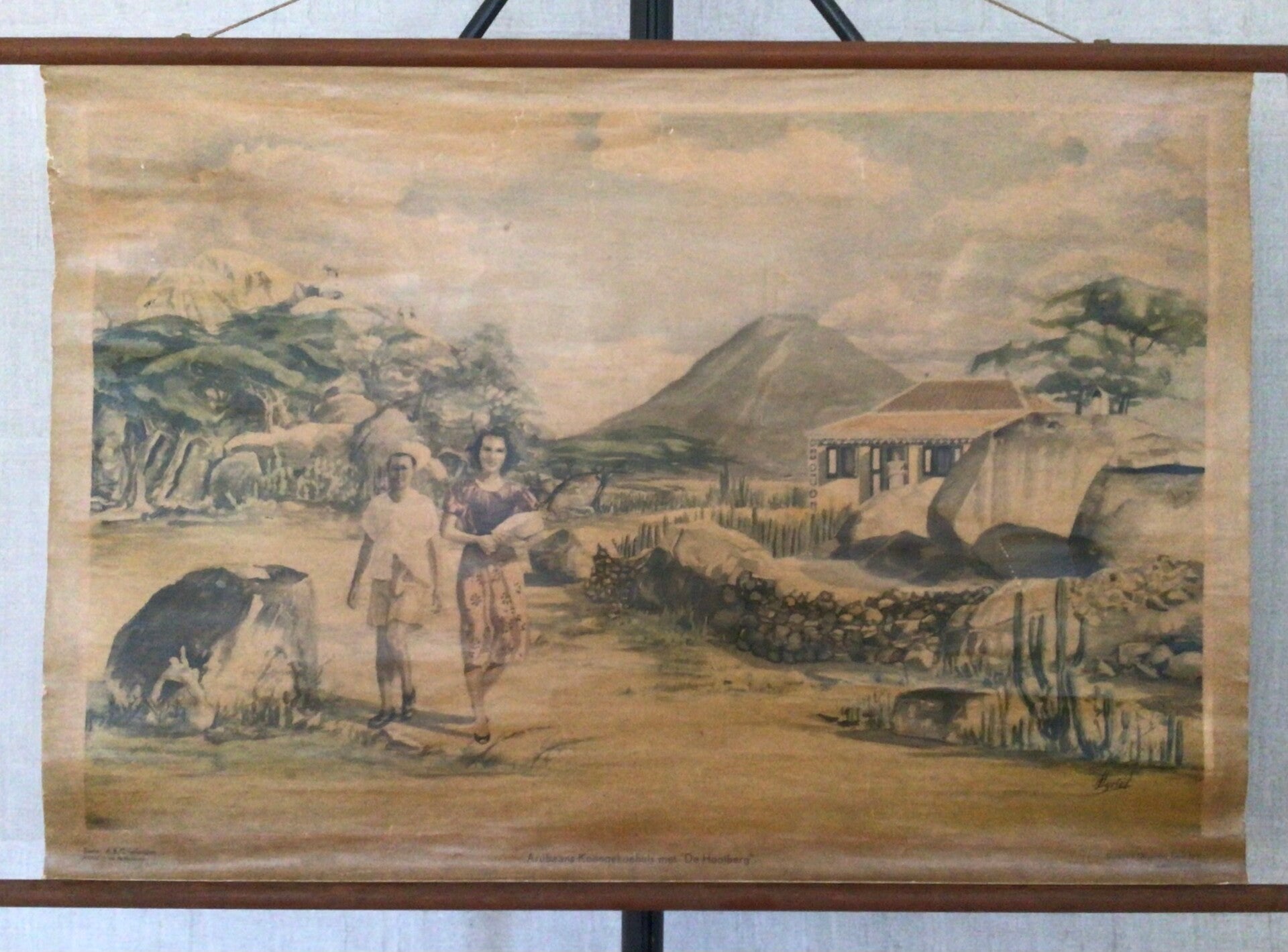 Oude Schoolkaart Arubaans Koenoekoehuis met "Hooiberg"