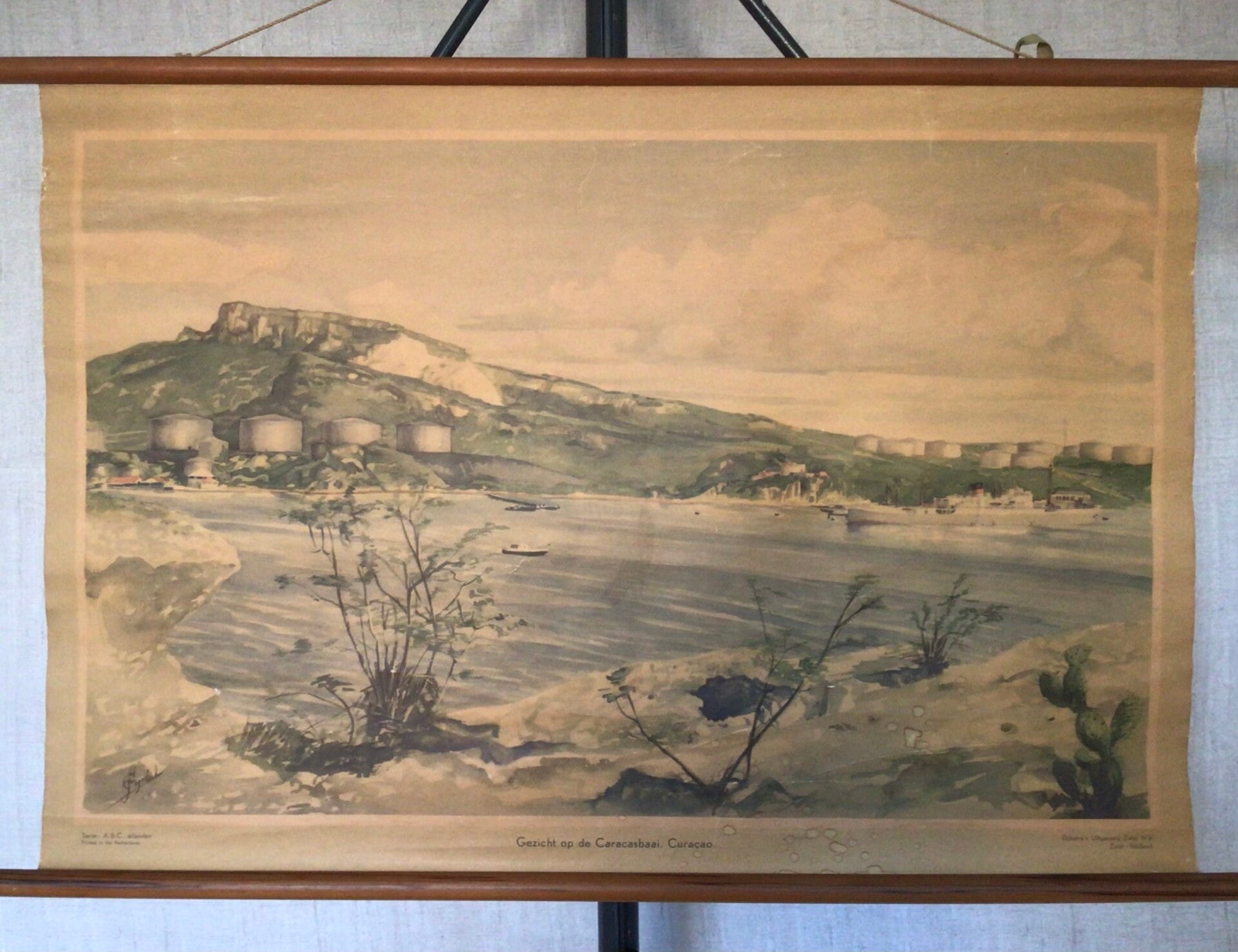 Oude Schoolkaart Gezicht op de Caracasbaai - Curaçao