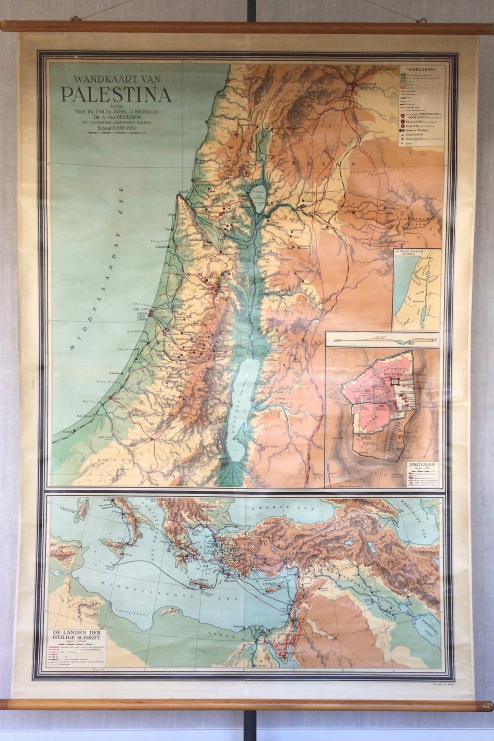 Oude Schoolkaart Palestina, Jeruzalem en de Landen der Heilige Schrift