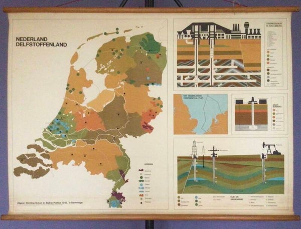 Oude schoolkaart Nederland Delfstoffenland