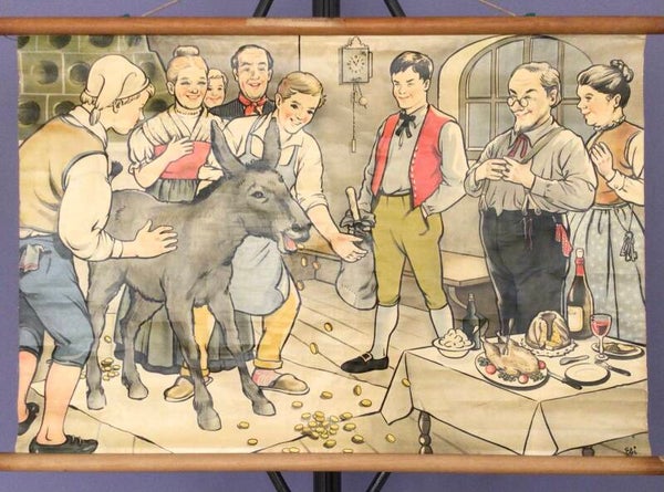 Oude Schoolkaart Ezeltje strek je, Tafeltje dekje