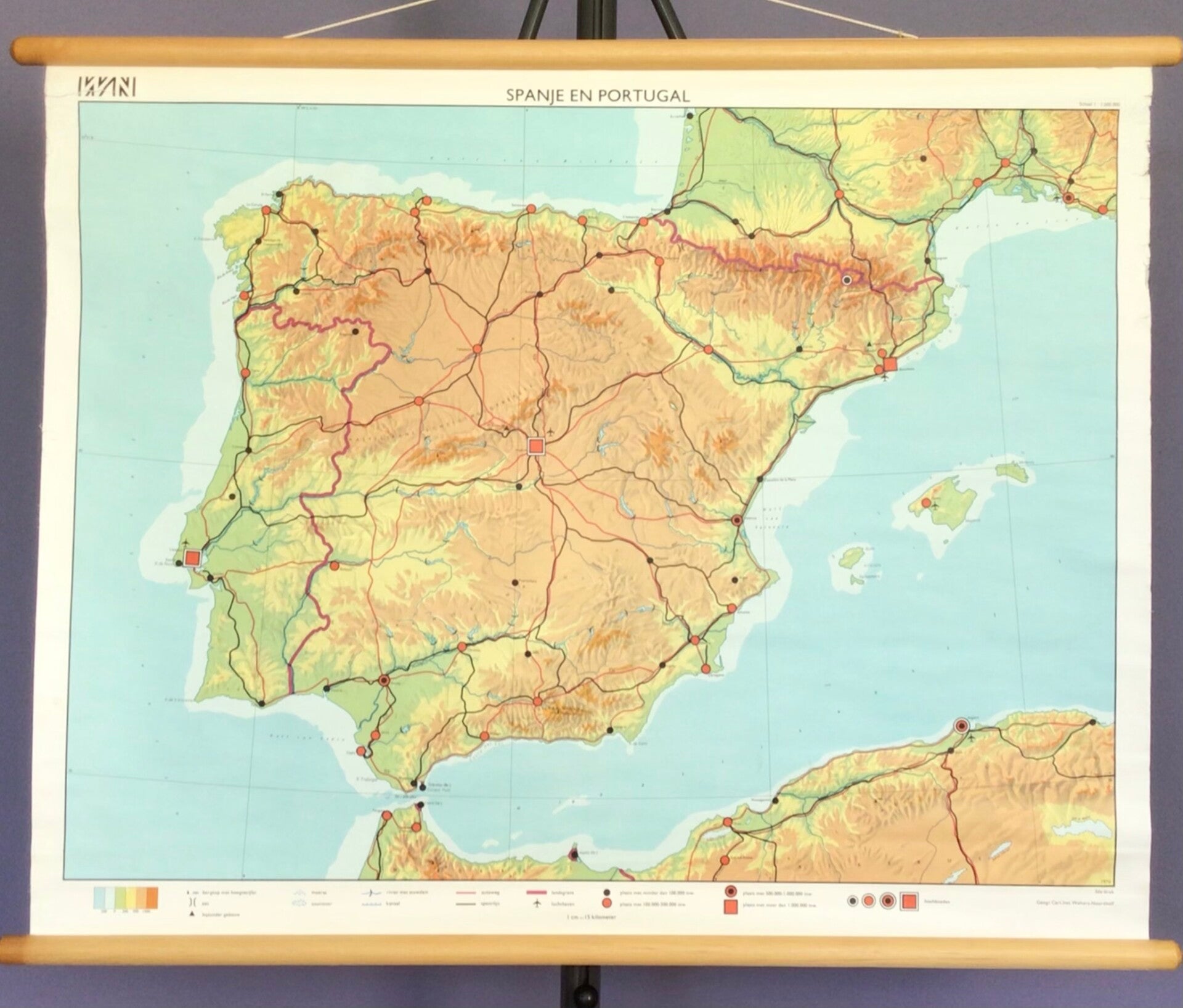 Oude Schoolkaart Spanje en Portugal