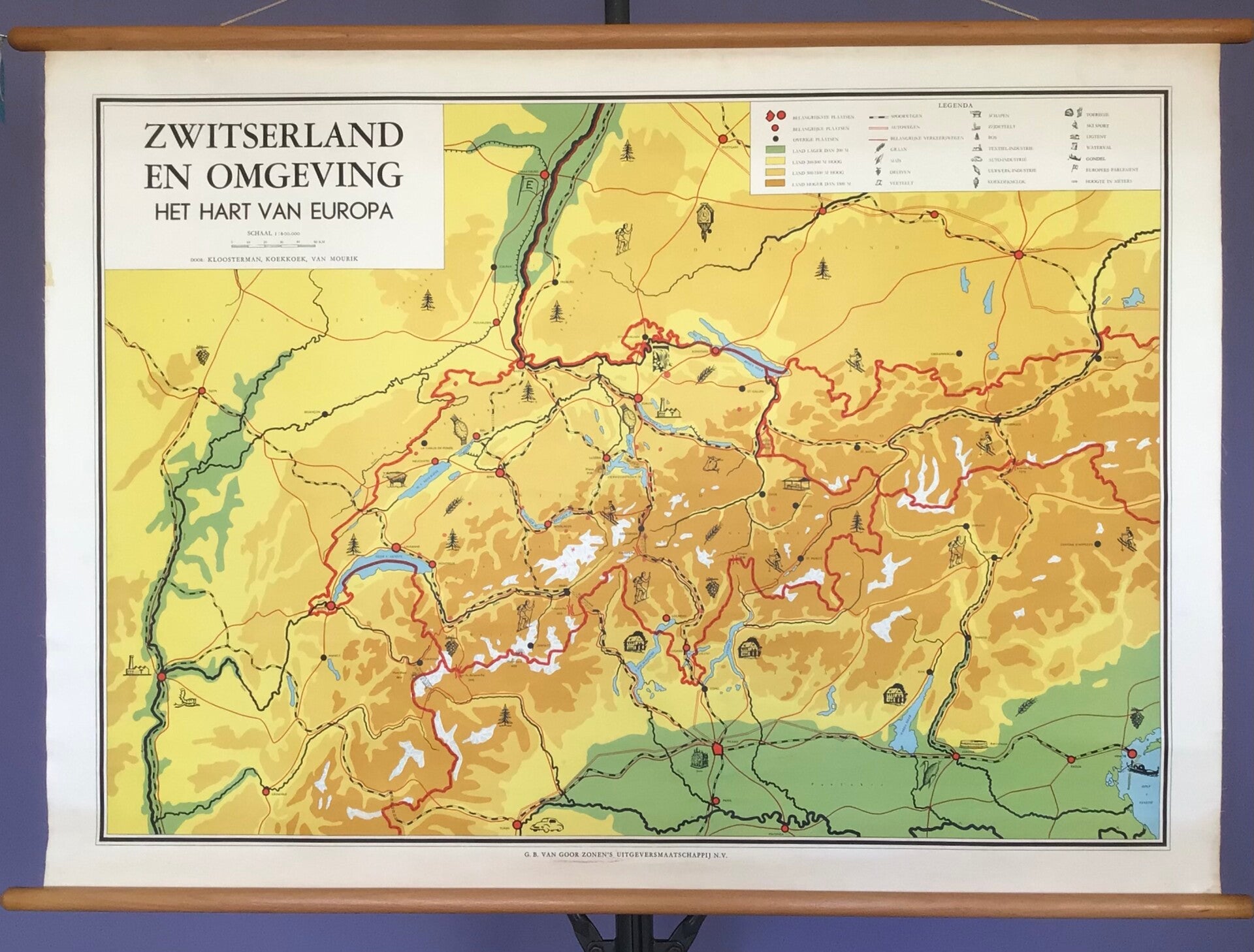 Oude Schoolkaart Zwitserland Het hart van Europa