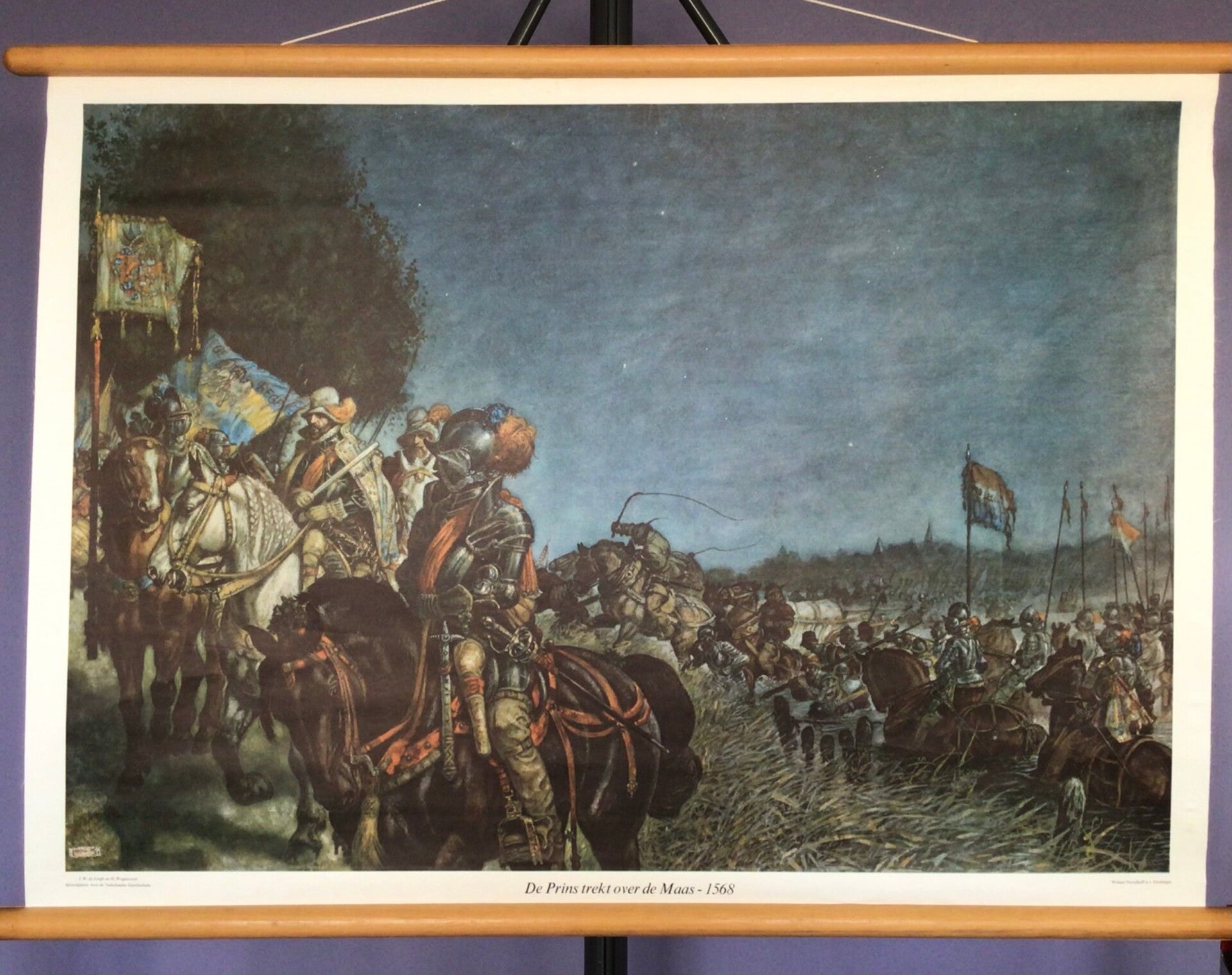 Oude Schoolkaart Prins trekt over de Maas