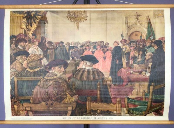Oude schoolkaart Luther Rijksdag te Worms (1521)