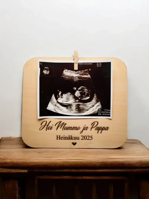 Raskausilmoitus lahja – Puinen clipboard omalla tekstillä