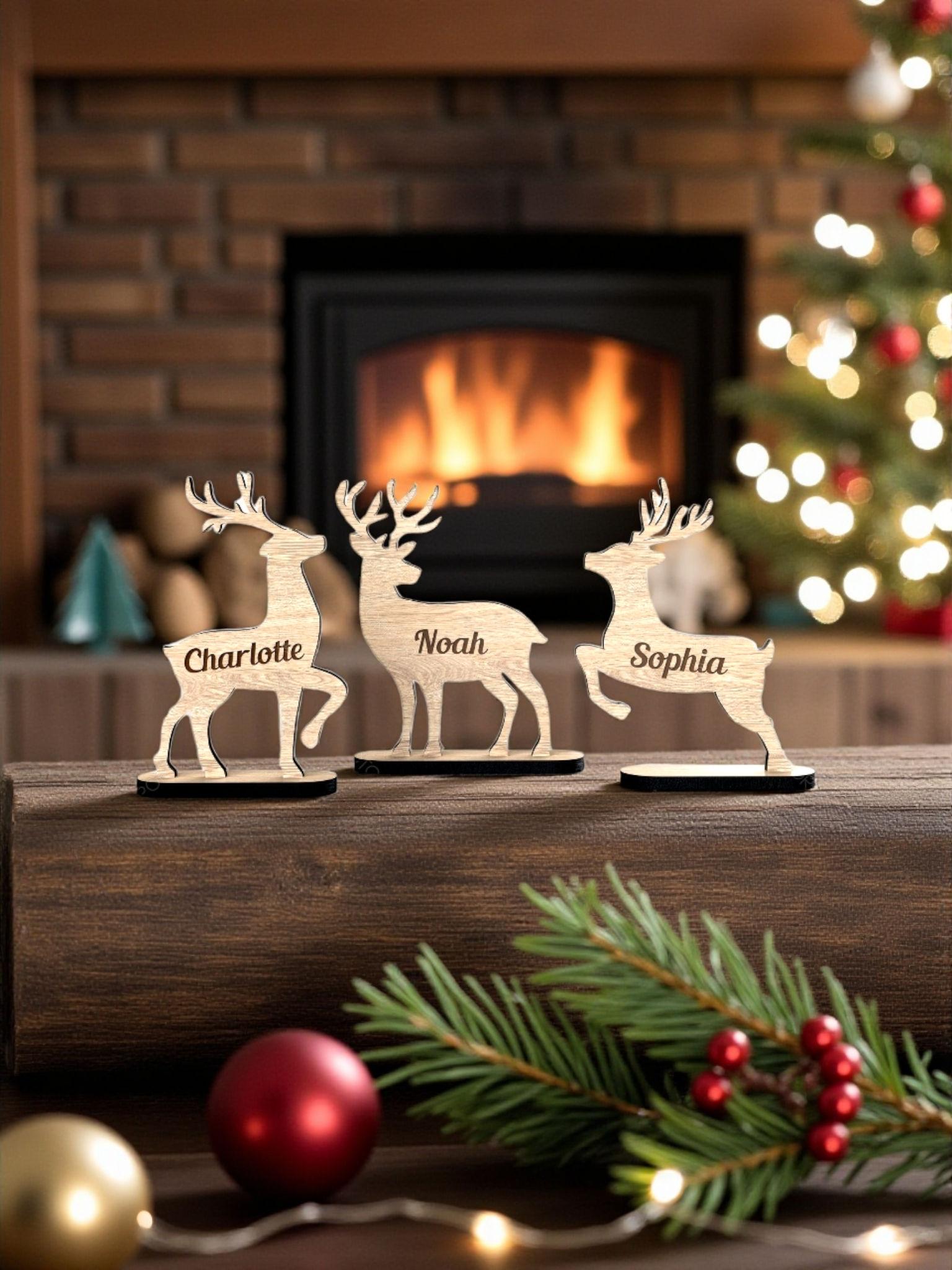 Personoitu Puinen Poro Joulukoriste Nimellä