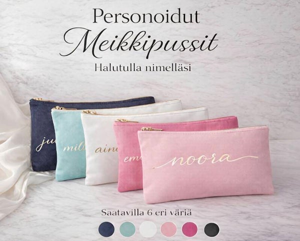 Personoitu meikkipussi nimellä – täydellinen lahja jokaiseen tilaisuuteen