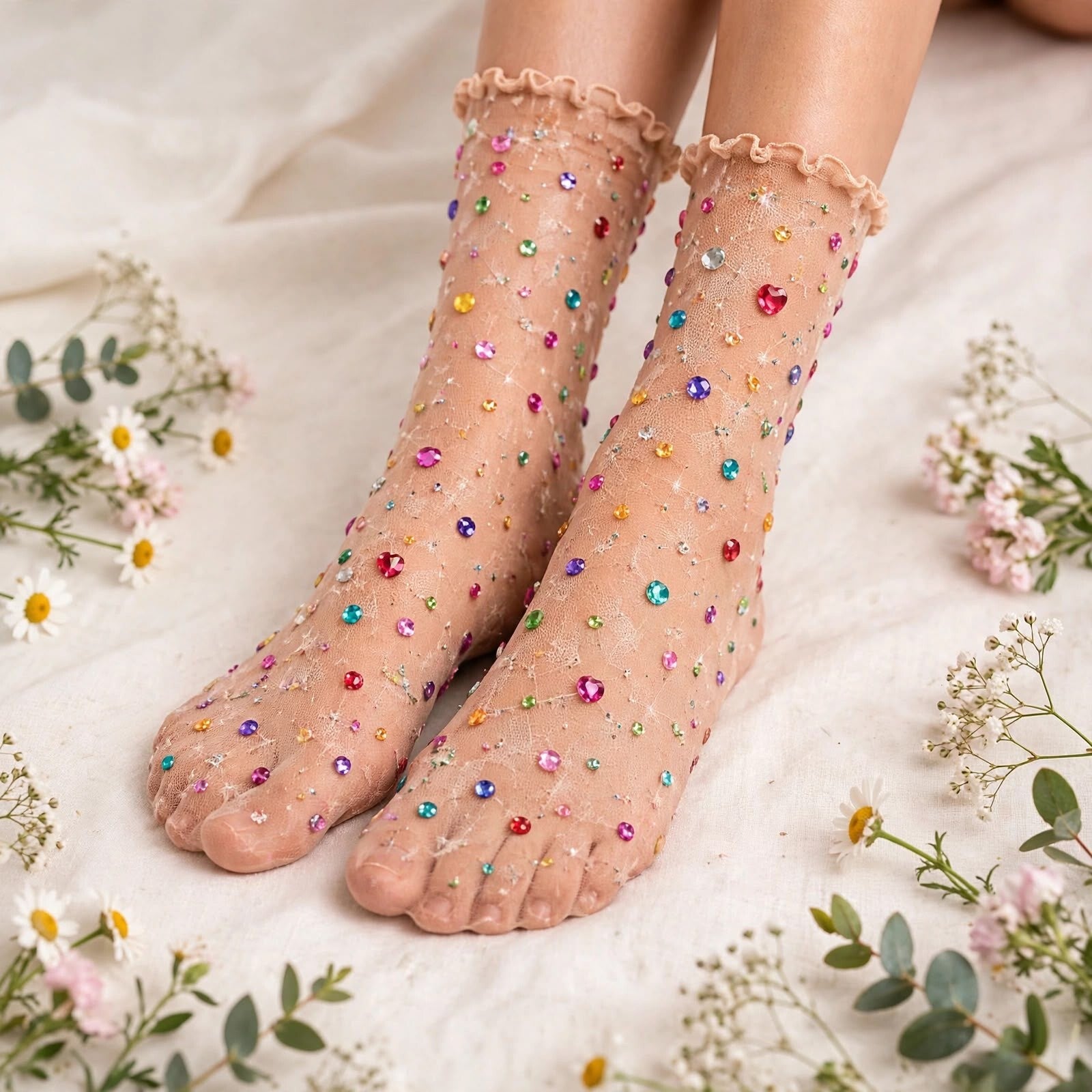 Calcetas Transparentes con Flores 3D - Crazy Feets 🌸