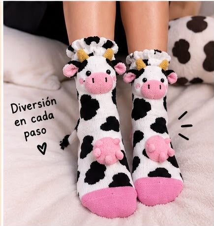 calcetas de vaca, acolchonadas, diseño 3d, coloridas de tobillera