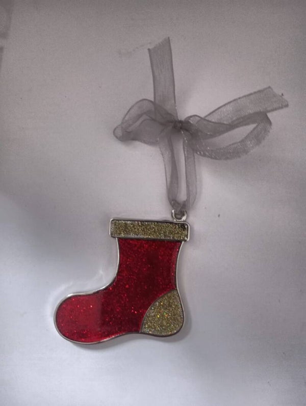 Weihnachtsanhänger Stiefel rot-gold mit Schleife