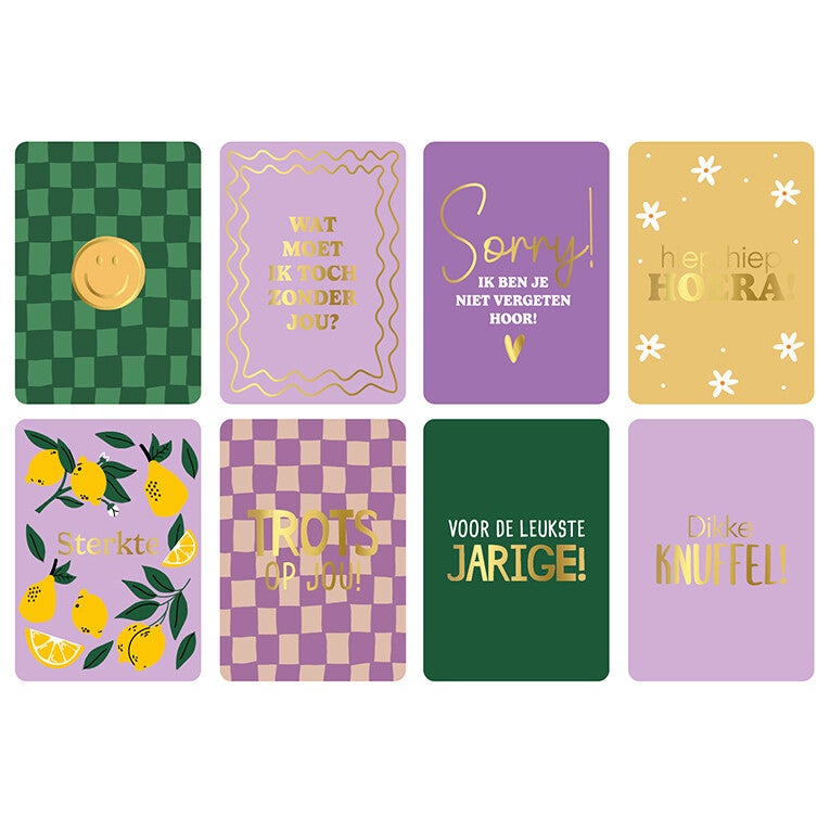 Wenskaarten - Lila set van 8 stuks
