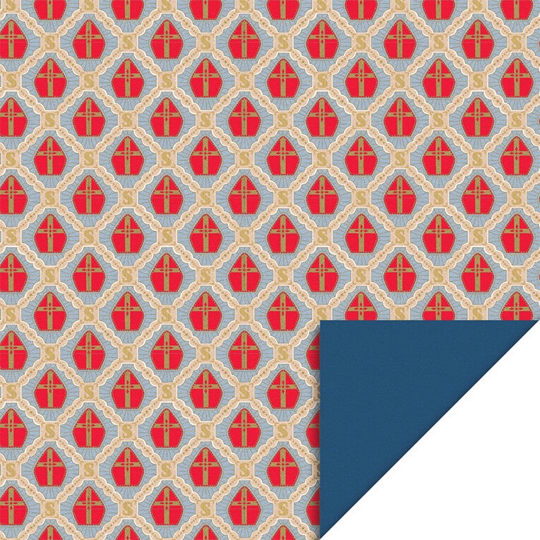 Sint Cadeaupapier 30cm - Mijter blauw