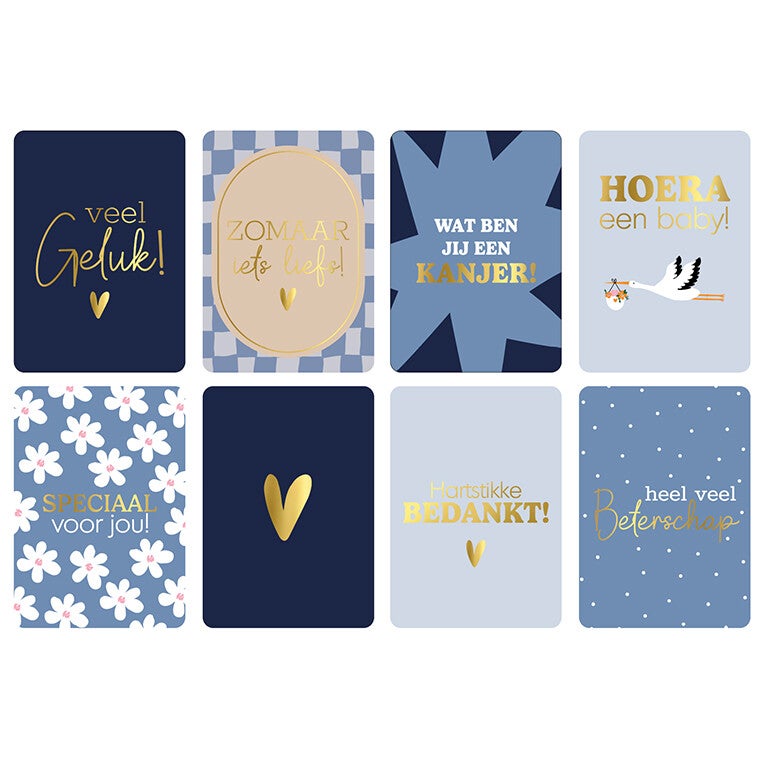 Wenskaarten - Blue set van 8 stuks