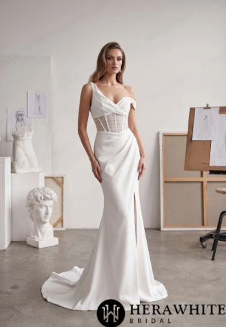 The Vivienne Asymmetric Sheath Wedding Dress with Exposed Boning