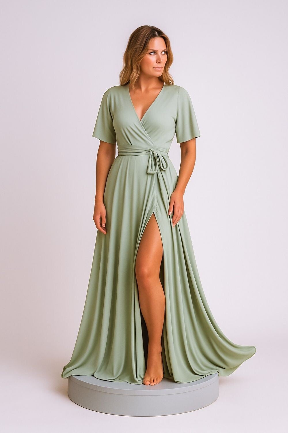 Flutter Sleeve Jersey Wrap Dress