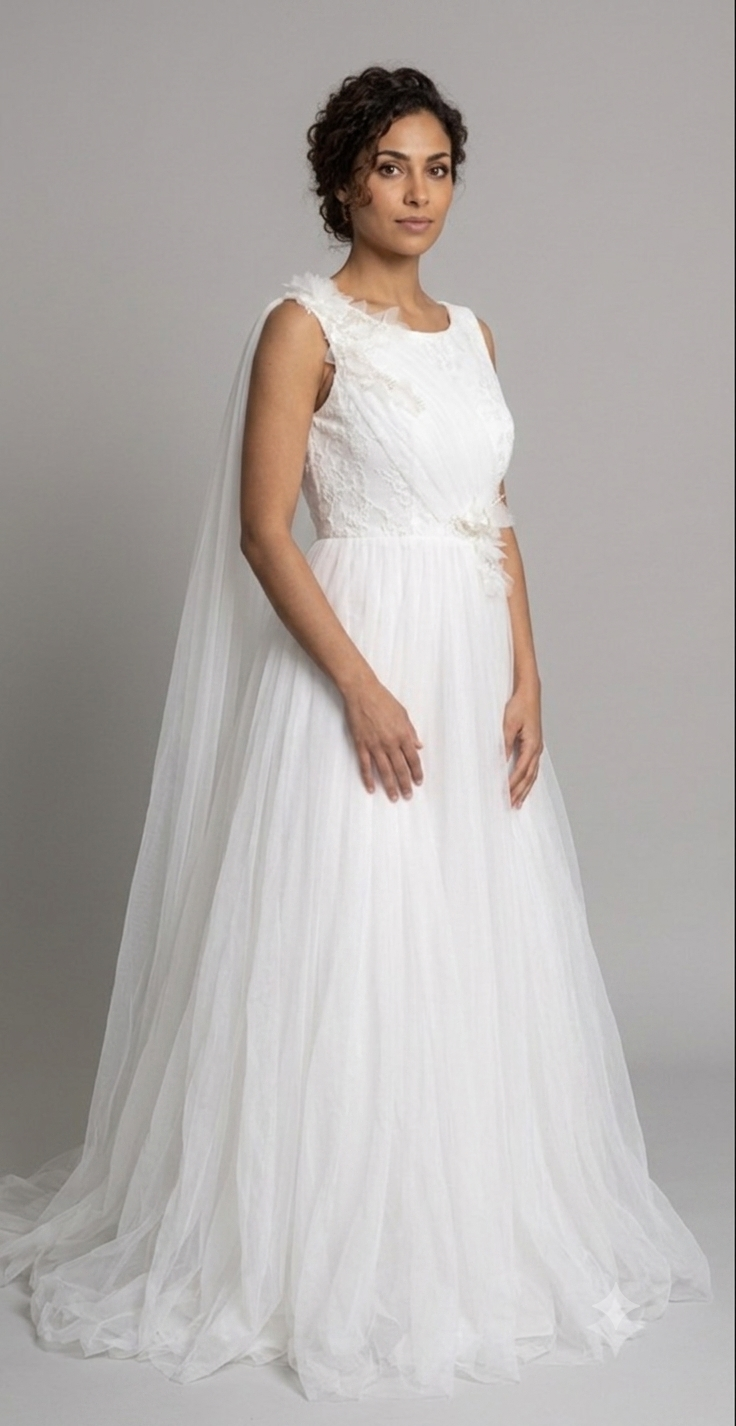 Short Sleeve Full-Length Wedding Dress – Size 18