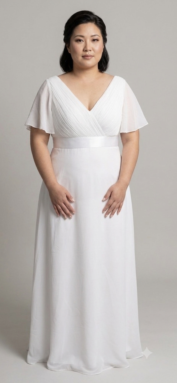Elegant Chiffon A-Line Wedding Dress with Flutter Sleeves - Size 18