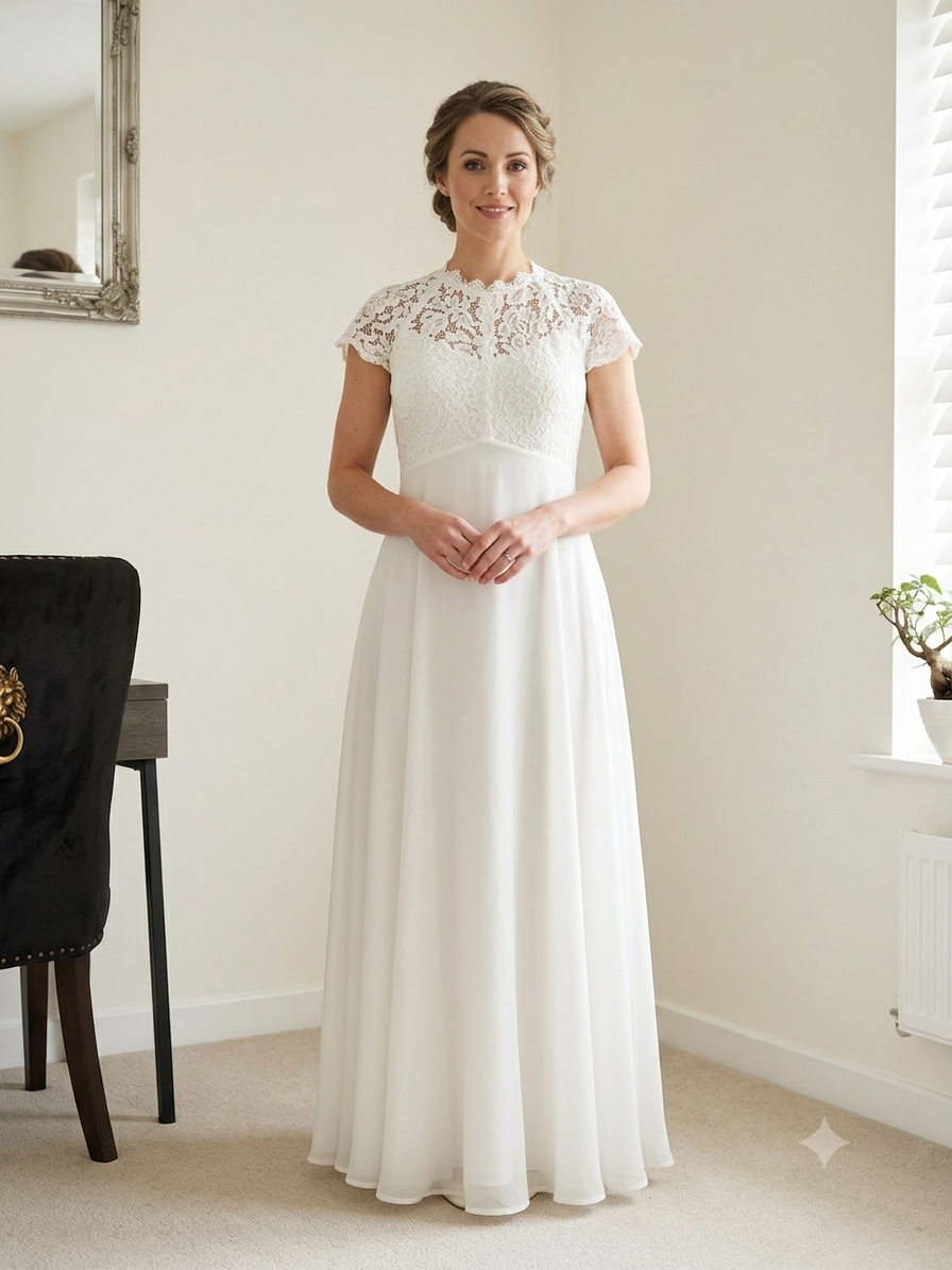 Monsoon Ivory Lace Top Wedding Dress - Size 12