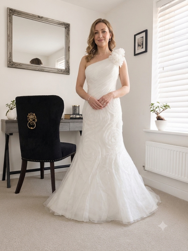 Unbranded One-Shoulder Floral Mermaid Wedding Dress - Size 8