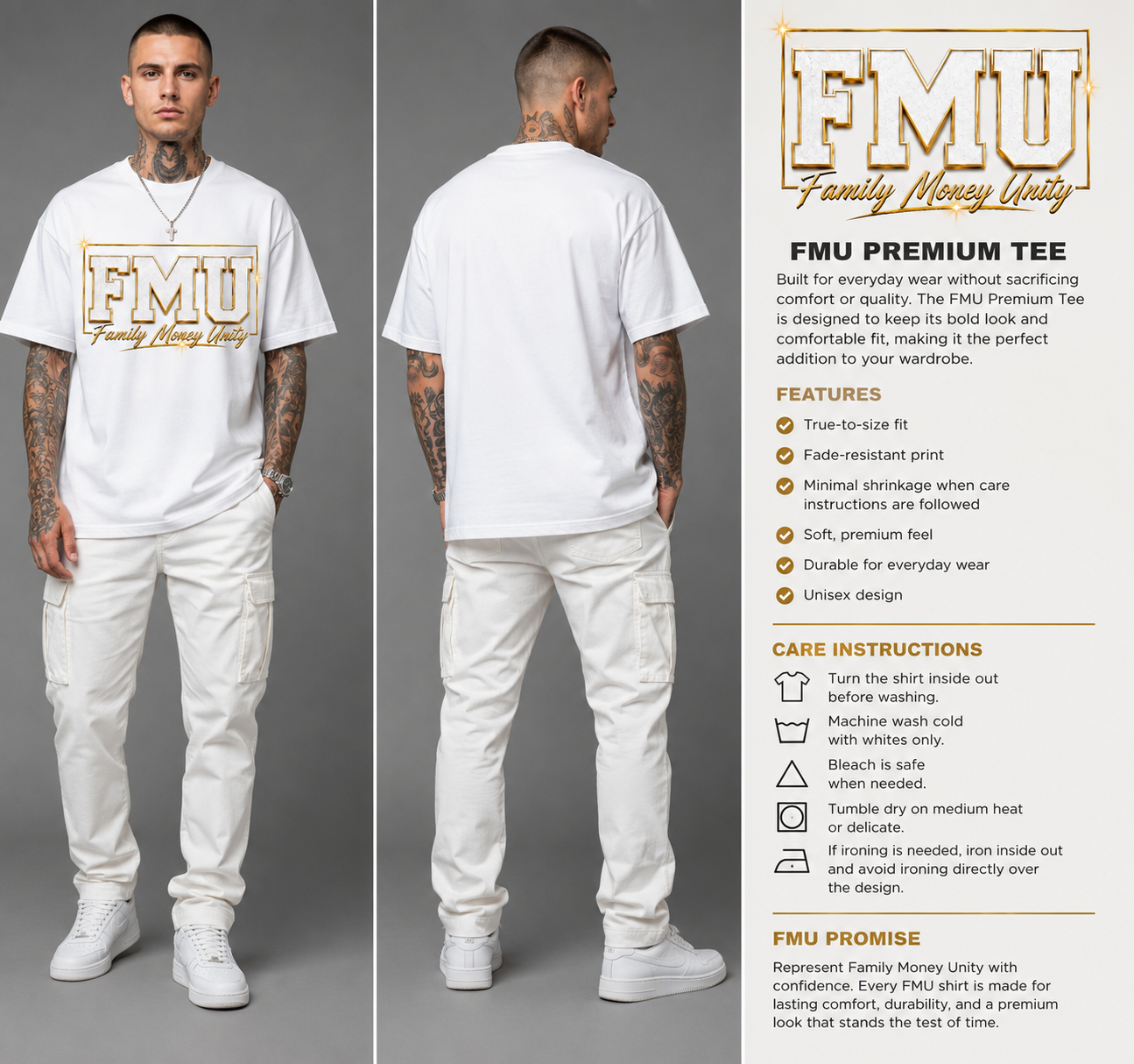 FMU Premium Tee – White/Gold Edition