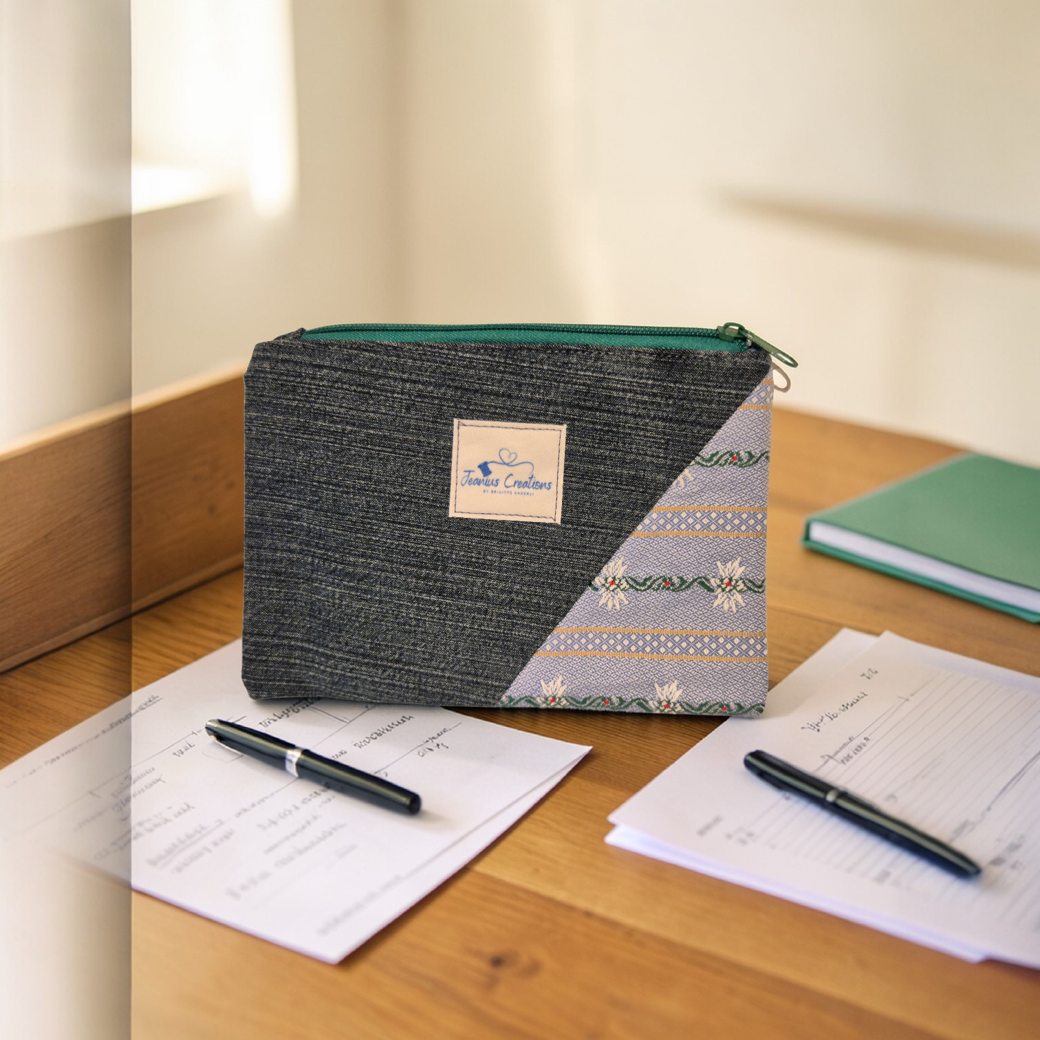 Dokumentenmäppchen Edelweiss grüner Reissverschluss