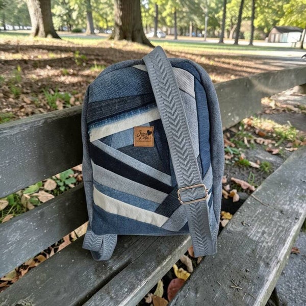 Rucksack Patchwork dunkle Jeans