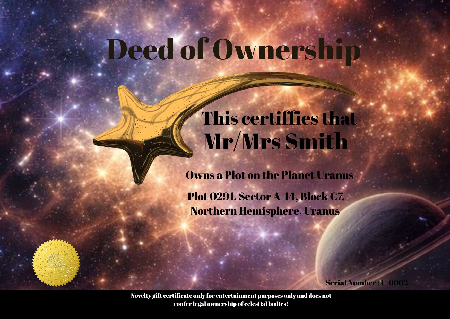 Uranus Premium Ownership Deed *Most Popular