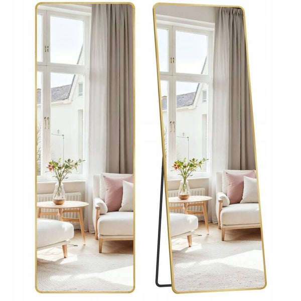 LUSTRO STOJĄCE SONGMICS ŚCIENNE PROSTOKĄT RAMA METAL 50 x 160CM BLADOZŁOTY P123-7