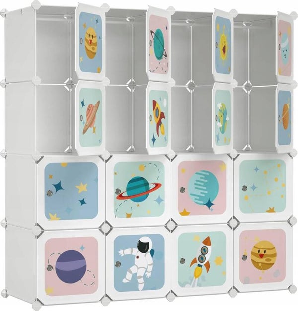 SZAFA DZIECIĘCA PRZENOŚNA MODUŁOWA ORGANIZER 123x123x41cm 4 DRĄŻKI 16KOSTEK SONGMICS P131-18