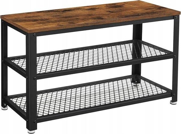 SIEDZISKO Z PÓŁKAMI NA BUTY SZAFKA REGAŁ 73x45x30cm DĄB RUSTYKALNY LOFT VASAGLE P122-20