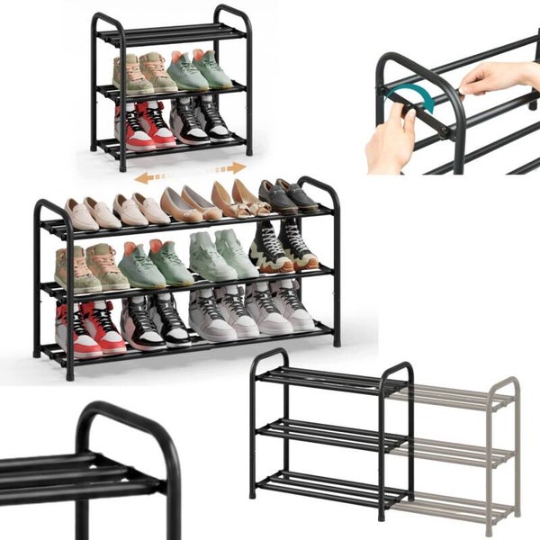 SZAFKA NA BUTY ROZSUWANA 3 POZIOMY METALOWA DO PRZEDPOKOJU CZARNA SONGMICS P174-7
