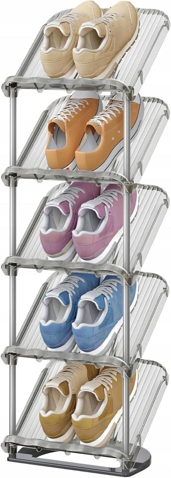 REGAŁ NA BUTY SKOŚNA PÓŁKA 5 POZIOMÓW SZARY SONGMICS PLASTIK P126-20