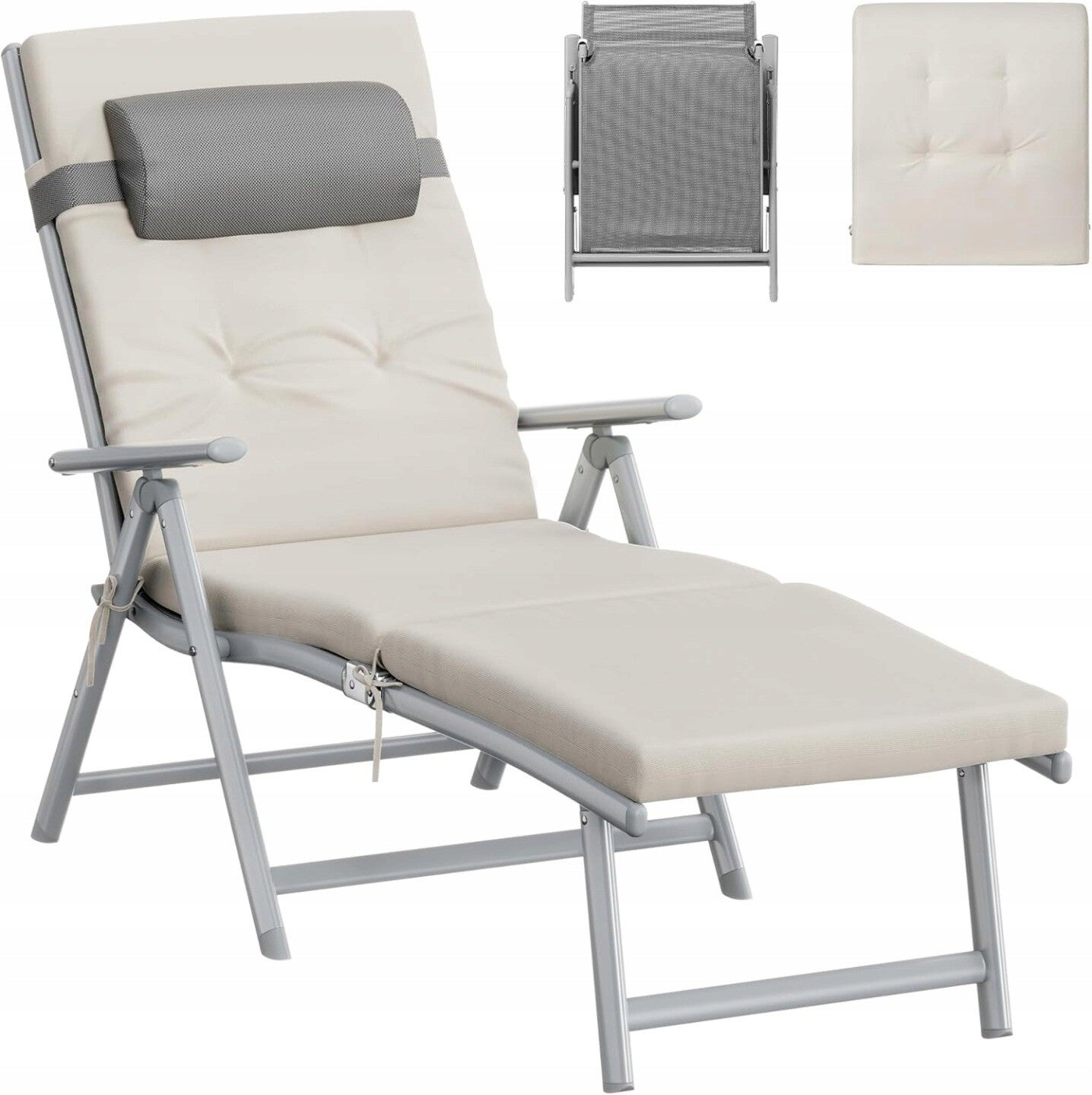 LEŻAK OGRODOWY SONGMICS SKŁADANY Z MATERACEM 150KG 183x47 cm BEŻOWY P143-6
