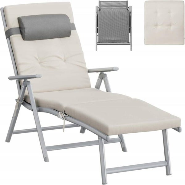 LEŻAK OGRODOWY SONGMICS SKŁADANY Z MATERACEM 150KG 183x47 cm BEŻOWY P143-6