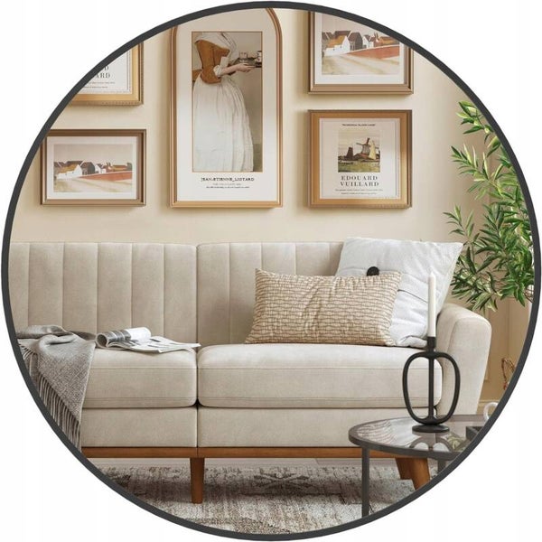 LUSTRO OKRĄGŁE ŚCIENNE METALOWA RAMA CZARNE 61CM LOFT DO SYPIALNI SALONU SONGMICS P161-20