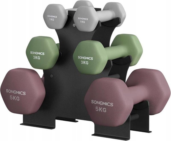 ZESTAW HANTLI HEX Z METALOWYM STOJAKIEM 1-5 KG DOMOWA SIŁOWNIA FITNESS  P110-25
