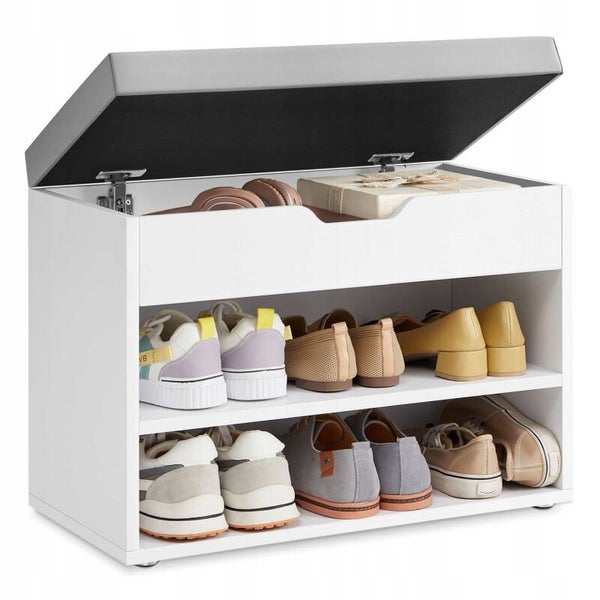 SZAFKA NA BUTY Z SIEDZISKIEM SONGMICS BIAŁY 60x44x30CM ŁAWKA Z PODUSZKĄ P122-17
