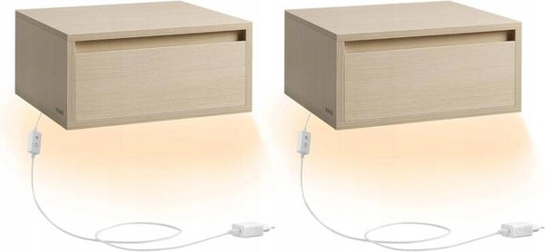 SZAFKA NOCNA ZESTAW 2szt. WISZĄCE PODŚWIETLENIE LED STOLIKI SZUFLADA PILOT SONGMICS P127-9