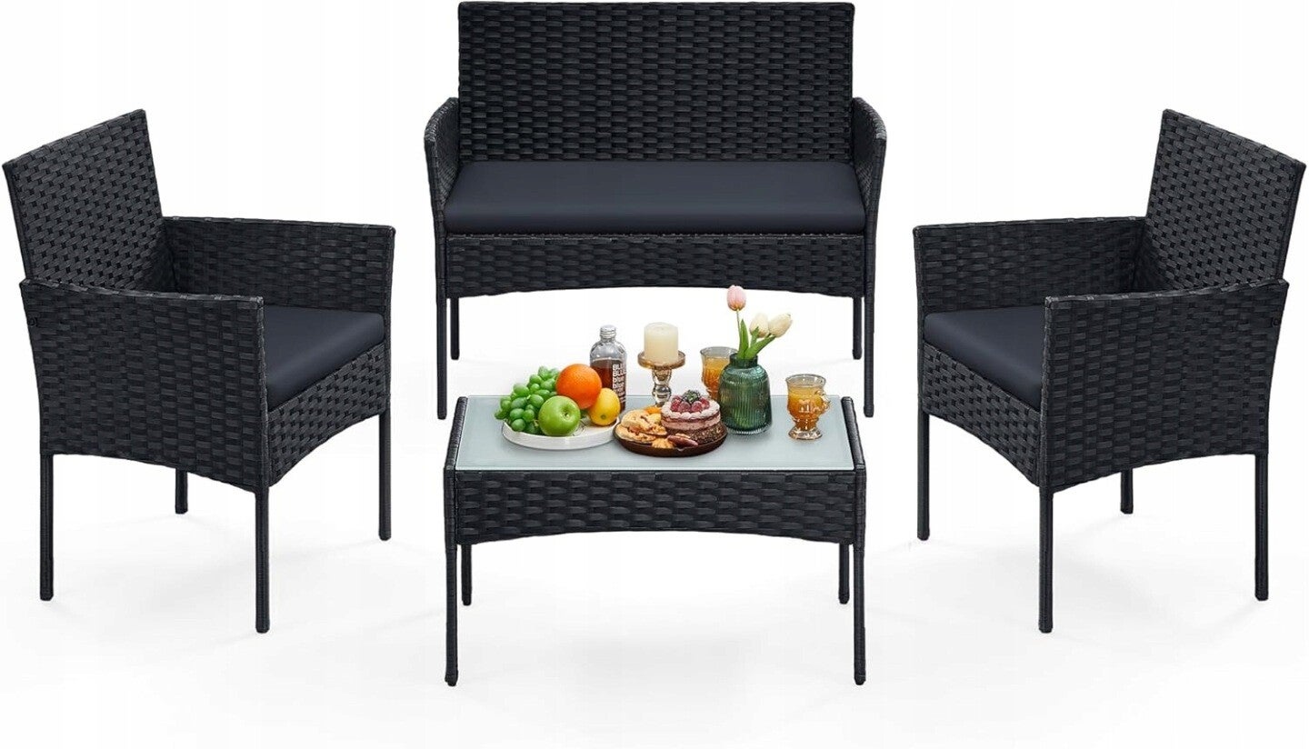 MEBLE OGRODOW TARASOWE ZESTAW 4 EL. - 2 FOTELE SOFA STÓŁ SZKLANY BLAT  SONGMICS P134-7