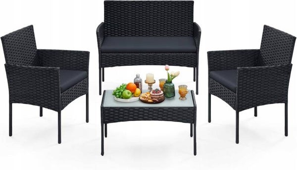 MEBLE OGRODOW TARASOWE ZESTAW 4 EL. - 2 FOTELE SOFA STÓŁ SZKLANY BLAT  SONGMICS P134-7