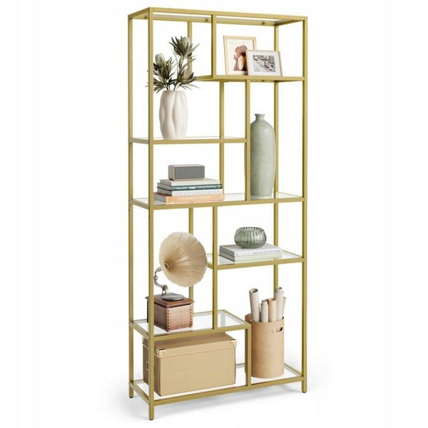 REGAŁ GLAMOUR SZKLANE PÓŁKI ZŁATA RAMA 180x80x30cm DO BIURA SALONU GABINETU P173-7