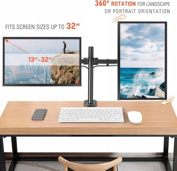 UCHWYT, STOJAK BIURKOWY NA MONITOR NA DWA MONITORY REGULACJA 13-32 CALE